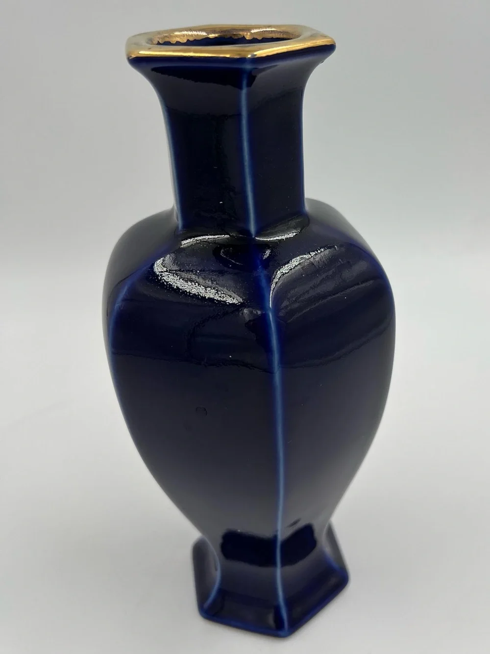 Vintage Japanese Blue Cobalt Porcelain Floral Gold Pheasant Vase 8” Tall